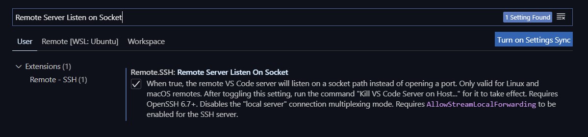 Enable the Remote Server Listen on Socket option